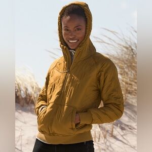 PRANA Esla Quilted Sherpa Fleece Half-Zip Pullover Hooded Jacket Maroon XSmall